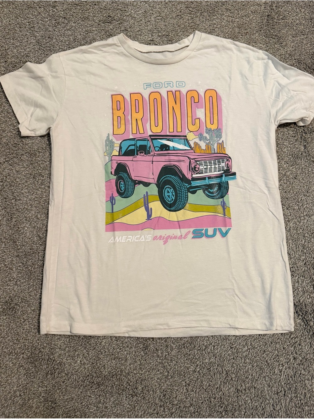 Ford Bronco Graphic Tee - White with Pink and Teal Print